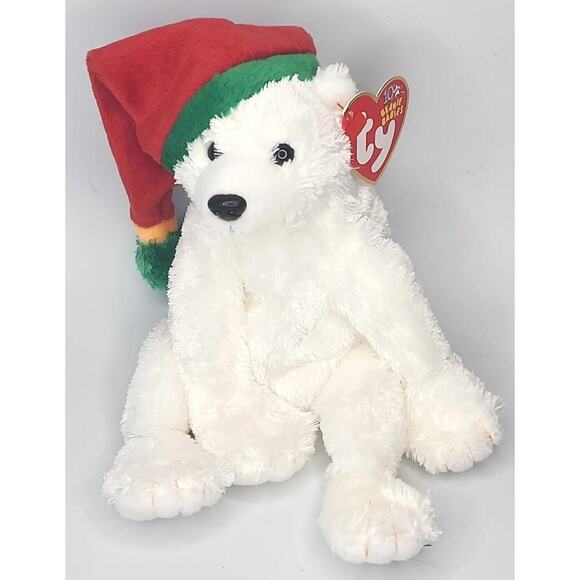 2003 Ty Beanie Baby "Snowdrift" Retired Christmas Polar Bear w/ Stocking CapBB23 - Picture 1 of 3